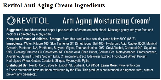 Revitol Anti Aging cream ingredients